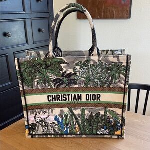 “Dior” Tropical Canvas Tote - Green and Black